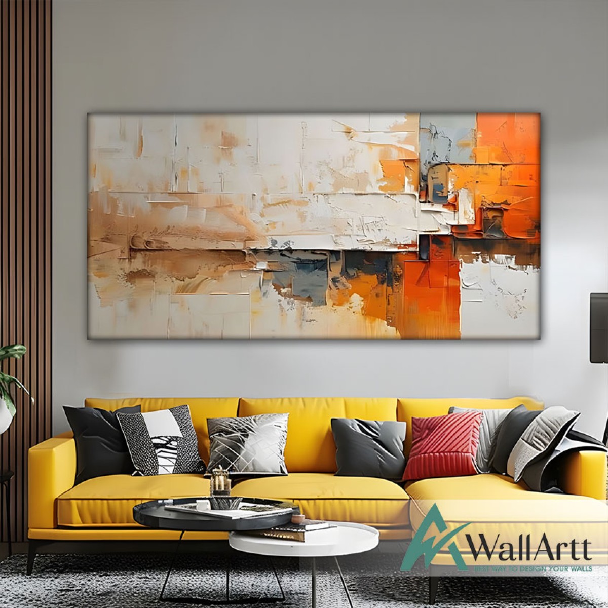 Abstract Orange Beige Textured Partial Oil Painting - Wall Art